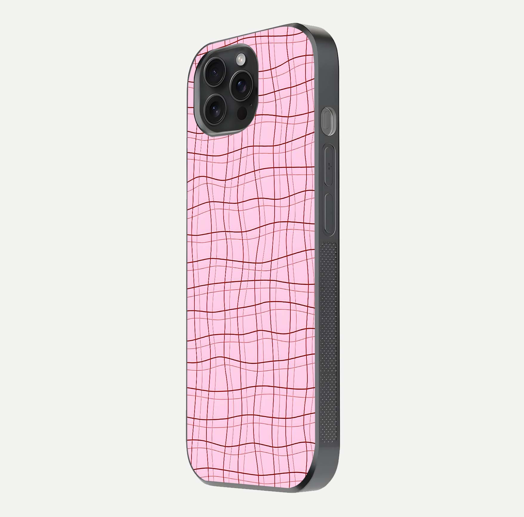 Soft Grid Bliss iPhone 15 Pro glass phone case side profile view focusing on sleek edges and seamless wrap