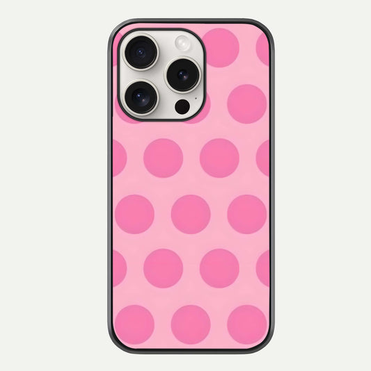 Sweet Dot Dreams iPhone 15 Pro Max glass phone case front view showcasing playful dot patterns with dreamy aesthetic