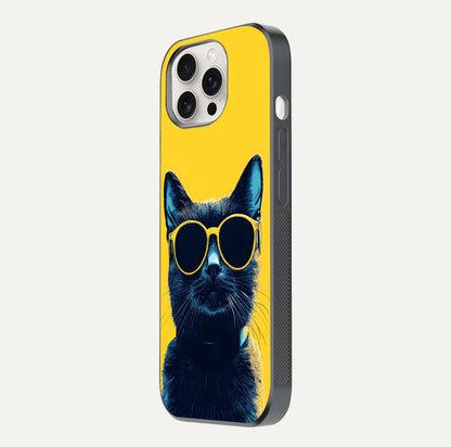 Cool Cat Vibes iPhone 15 Pro Max glass phone case side profile view focusing on sleek edges and seamless wrap