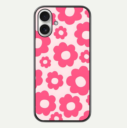 Blush Flower Pop iPhone 17 glass phone case front view featuring playful blush floral artwork with glossy finish