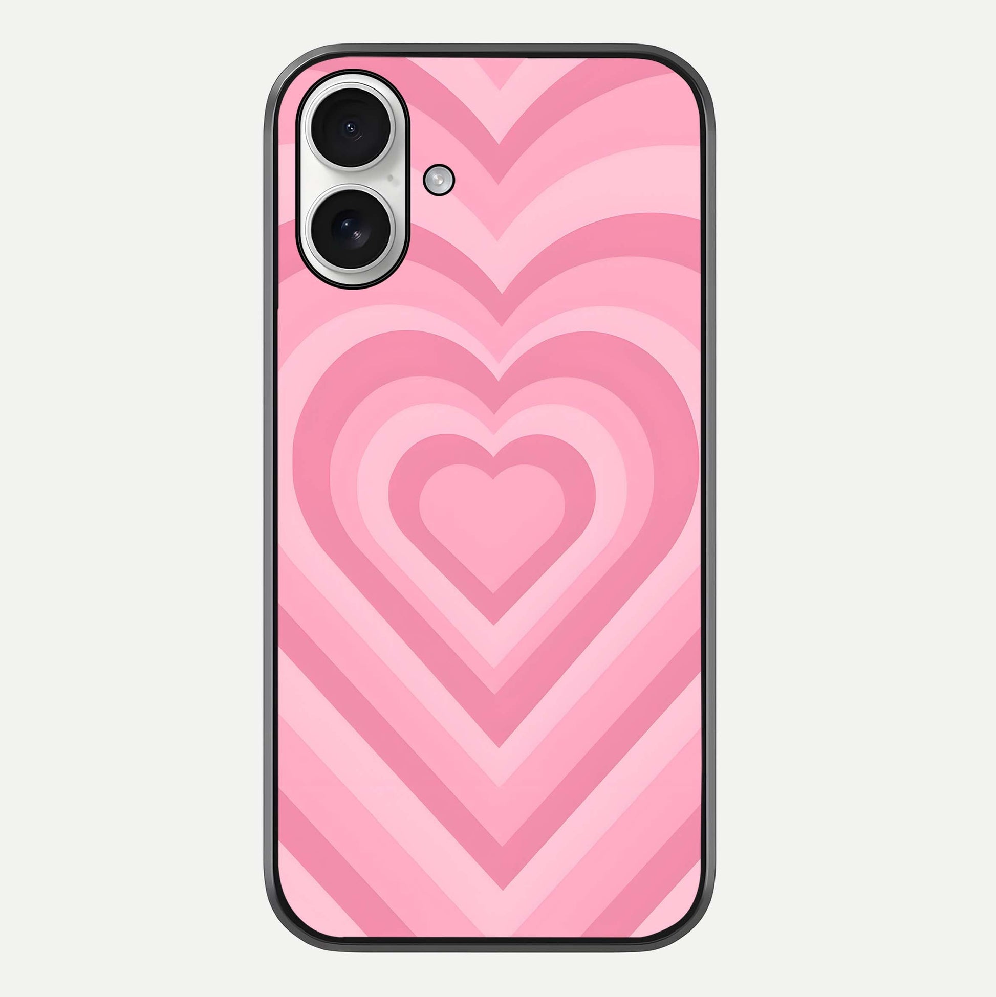 Blush Heart Waves iPhone 17 glass phone case front view showcasing flowing heart wave patterns in soft blush tones