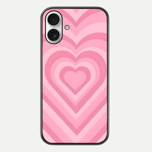 Blush Heart Waves iPhone 17 glass phone case front view showcasing flowing heart wave patterns in soft blush tones