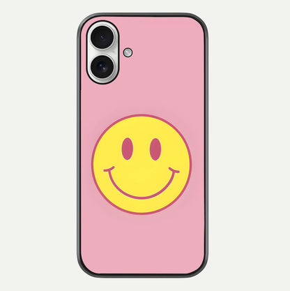 Happy Pink Mood iPhone 17 glass phone case front view featuring cheerful pink tones and playful aesthetic design