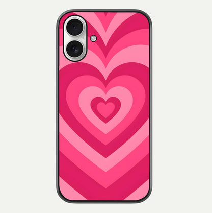 Layered Love Hearts iPhone 17 glass phone case front view showcasing layered heart patterns with romantic aesthetic