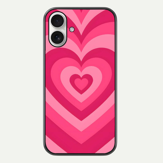 Layered Love Hearts iPhone 17 glass phone case front view showcasing layered heart patterns with romantic aesthetic
