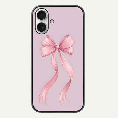 Soft Blush Bow iPhone 17 glass phone case front view showcasing soft blush tones with elegant bow design