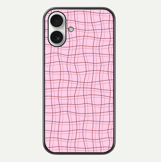 Soft Grid Bliss iPhone 17 glass phone case front view showcasing minimal grid pattern with soft aesthetic