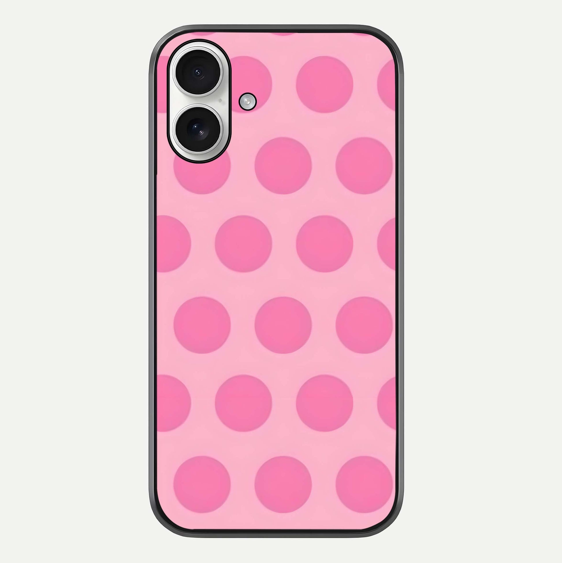 Sweet Dot Dreams iPhone 17 glass phone case front view showcasing playful dot patterns with dreamy aesthetic