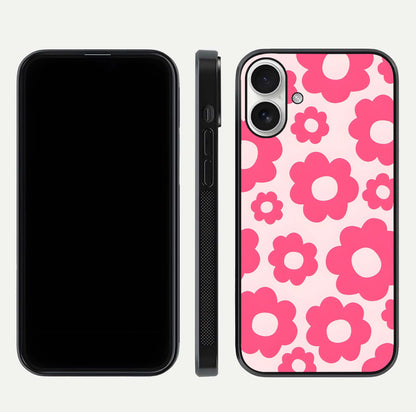 Blush Flower Pop iPhone 17 glass phone case front and side layout view showing slim profile and full floral coverage