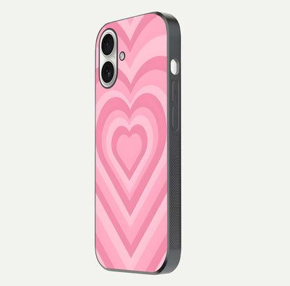 Blush Heart Waves iPhone 17 glass phone case side profile view focusing on smooth edges and elegant wrap