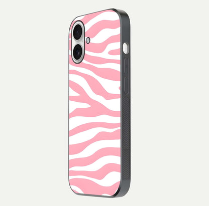 Blush Zebra Flow iPhone 17 glass phone case side profile view focusing on sleek frame and seamless wrap