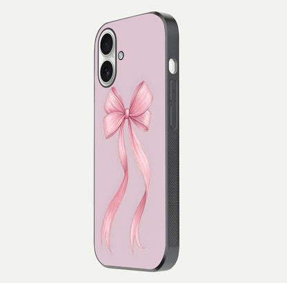 Soft Blush Bow iPhone 17 glass phone case side profile view focusing on sleek edges and seamless wrap