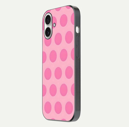 Sweet Dot Dreams iPhone 17 glass phone case side profile view focusing on sleek edges and seamless wrap