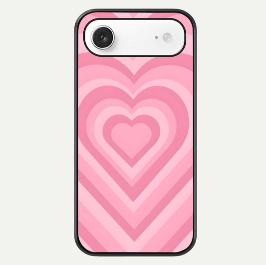 Blush Heart Waves iPhone Air glass phone case front view showcasing flowing heart wave patterns in soft blush tones