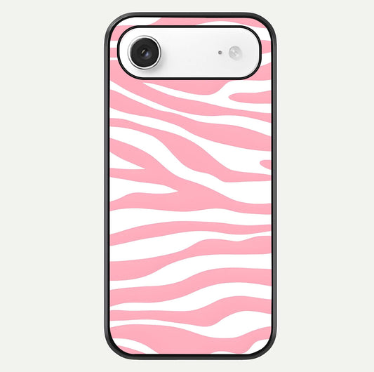 Blush Zebra Flow iPhone Air glass phone case front view featuring modern zebra flow pattern in blush tones