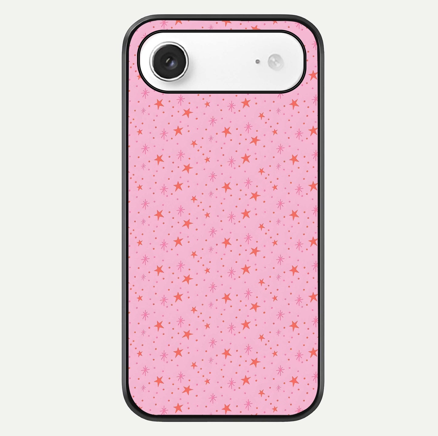 Cosmic Pink Sparkle iPhone Air glass phone case front view showcasing shimmering pink cosmic artwork with glossy finish