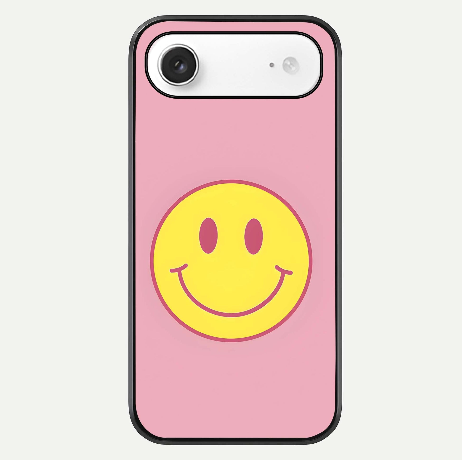 Happy Pink Mood iPhone Air glass phone case front view featuring cheerful pink tones and playful aesthetic design