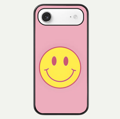 Happy Pink Mood iPhone Air glass phone case front view featuring cheerful pink tones and playful aesthetic design