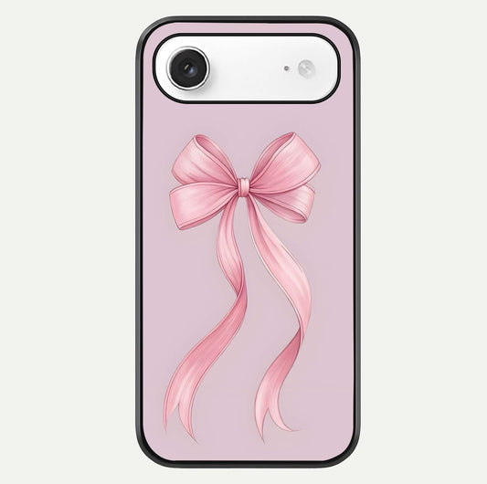 Soft Blush Bow iPhone Air glass phone case front view showcasing soft blush tones with elegant bow design