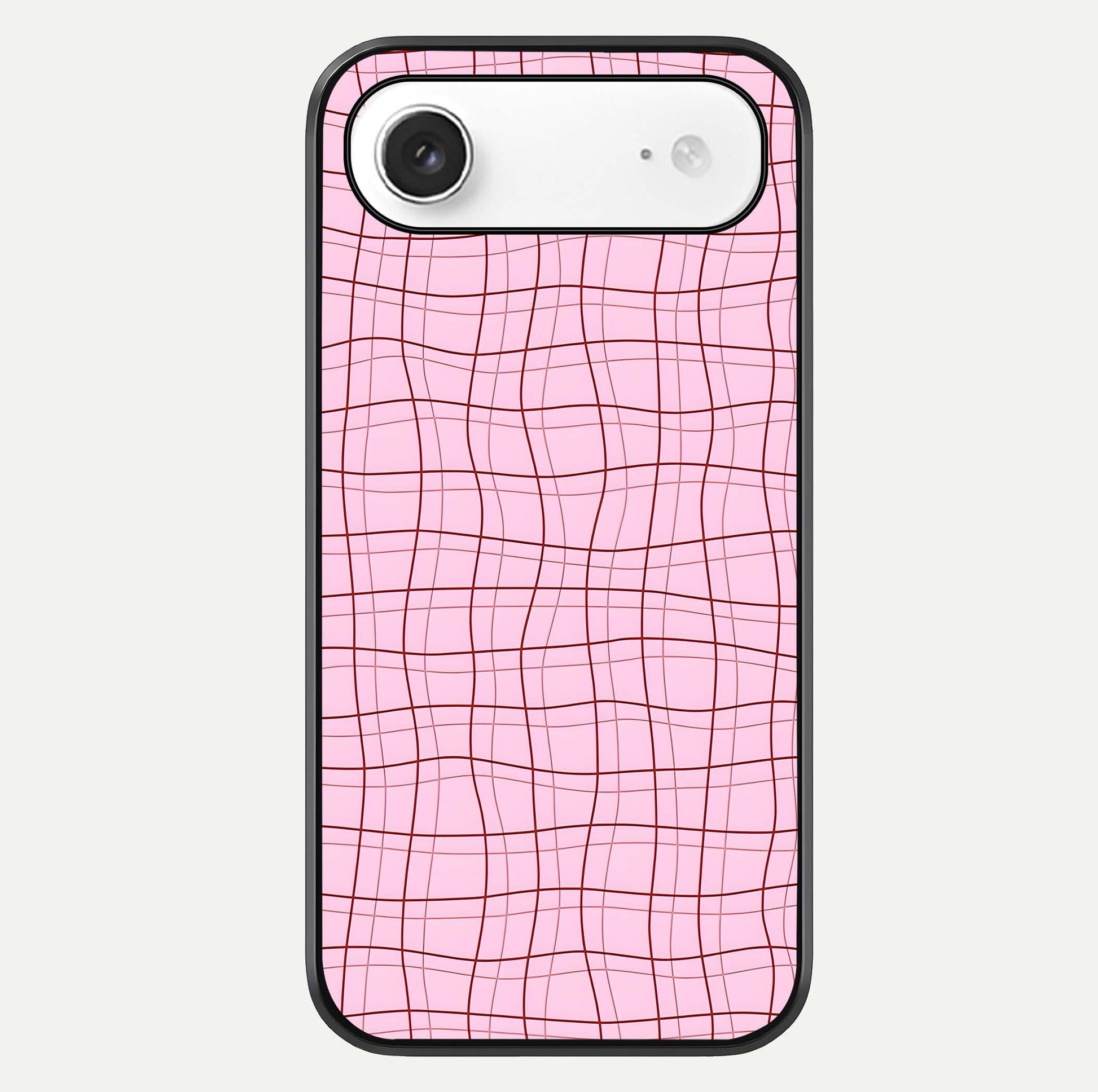 Soft Grid Bliss iPhone Air glass phone case front view showcasing minimal grid pattern with soft aesthetic