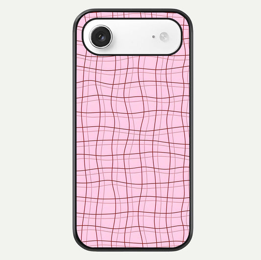 Soft Grid Bliss iPhone Air glass phone case front view showcasing minimal grid pattern with soft aesthetic