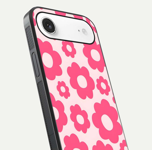 Blush Flower Pop iPhone Air glass phone case angled back view highlighting bright floral pop design and side grip texture
