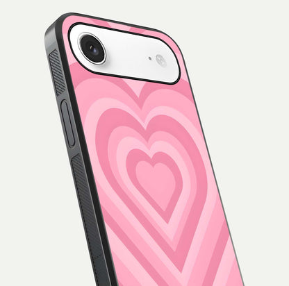 Blush Heart Waves iPhone Air glass phone case angled back view highlighting romantic heart wave artwork and grip texture