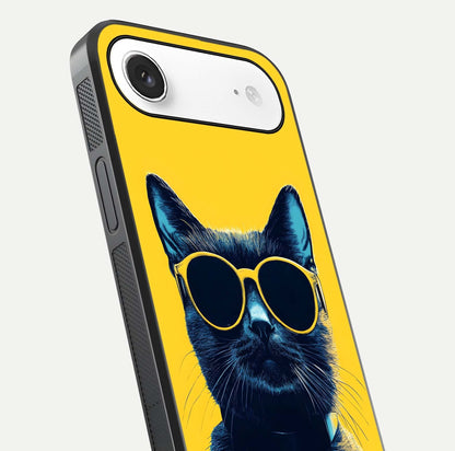 Cool Cat Vibes iPhone Air glass phone case angled back view highlighting cat artwork and textured side grip