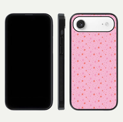 Cosmic Pink Sparkle iPhone Air glass phone case front and side layout view displaying slim profile and full cosmic coverage