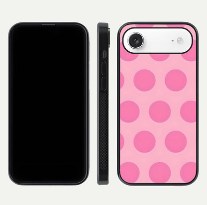 Sweet Dot Dreams iPhone Air glass phone case front and side layout view displaying slim build and full dot design