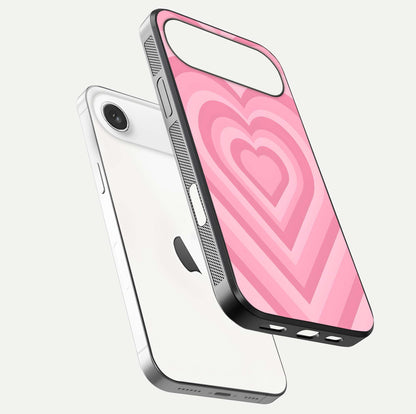 Blush Heart Waves iPhone Air glass phone case floating view emphasizing glossy finish and layered heart design