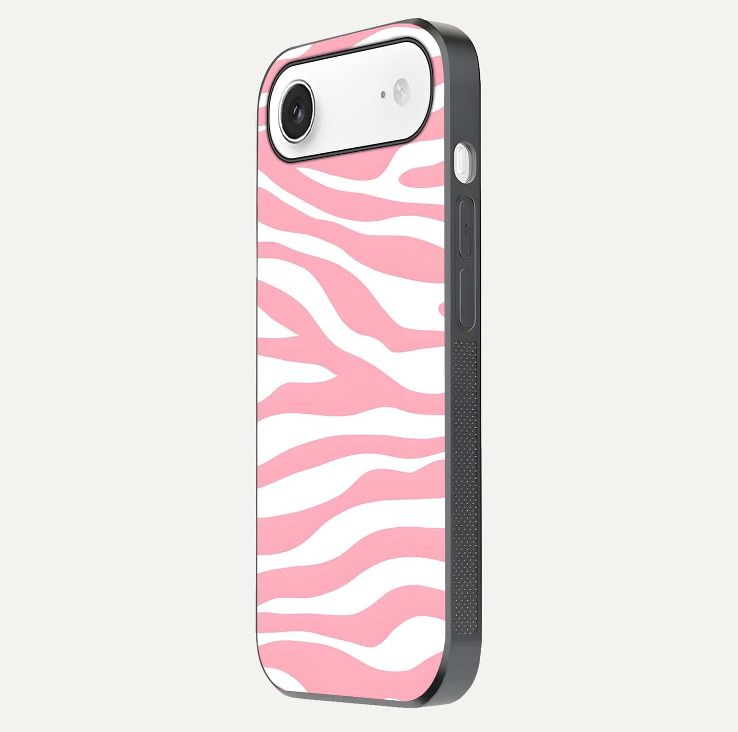 Blush Zebra Flow iPhone Air glass phone case side profile view focusing on sleek frame and seamless wrap