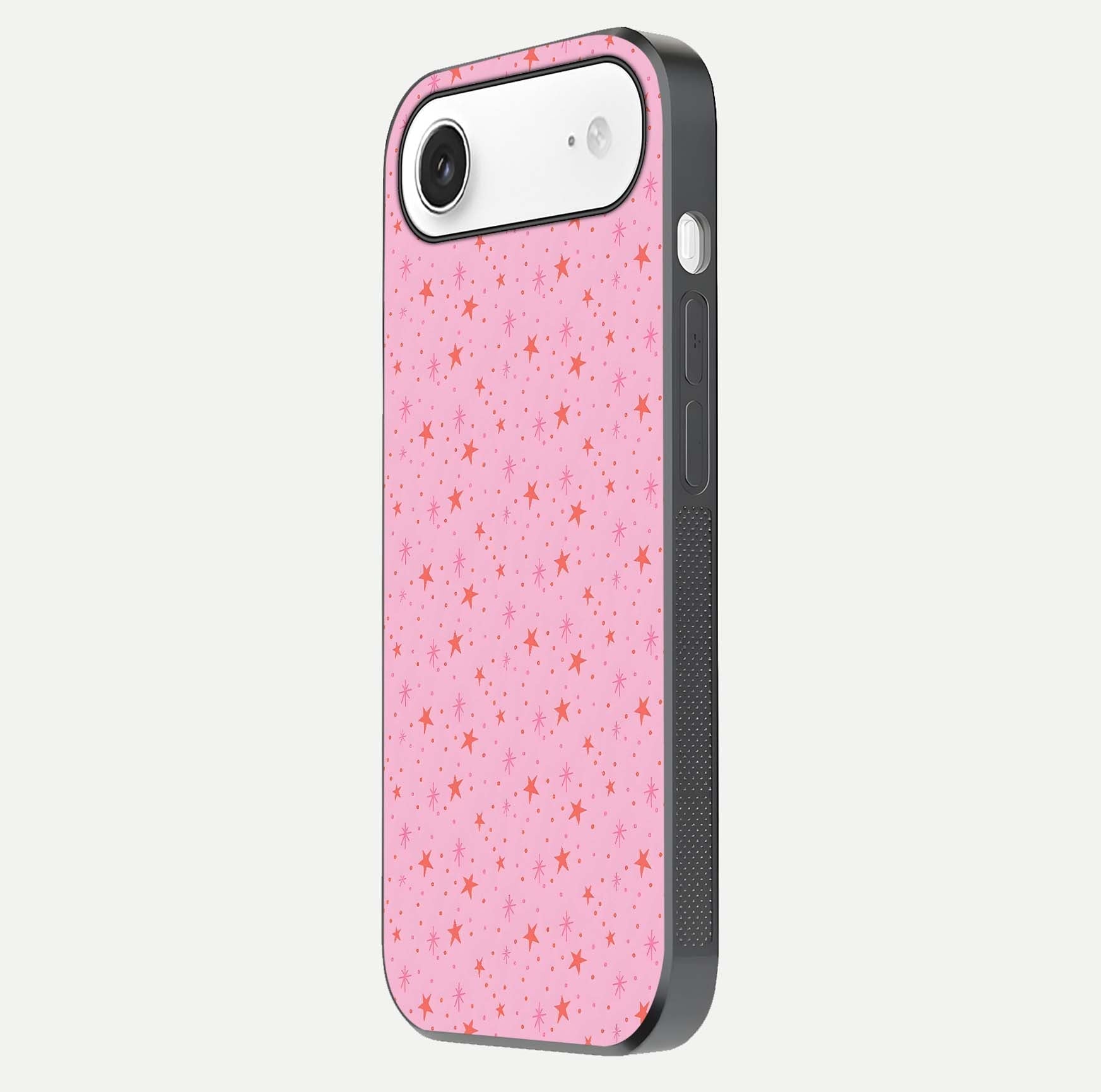 Cosmic Pink Sparkle iPhone Air glass phone case side profile view focusing on sleek edges and seamless wrap