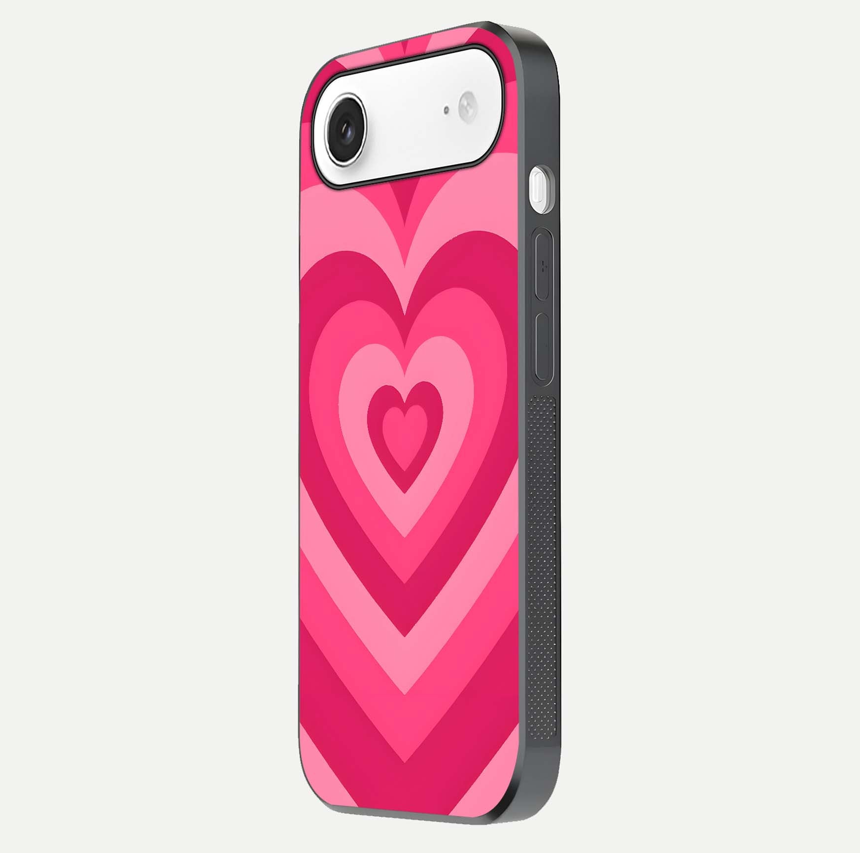 Layered Love Hearts iPhone Air glass phone case side profile view focusing on sleek edges and seamless wrap