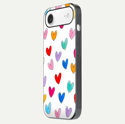 Playful Love Doodles iPhone Air glass phone case side profile view focusing on smooth frame and seamless wrap