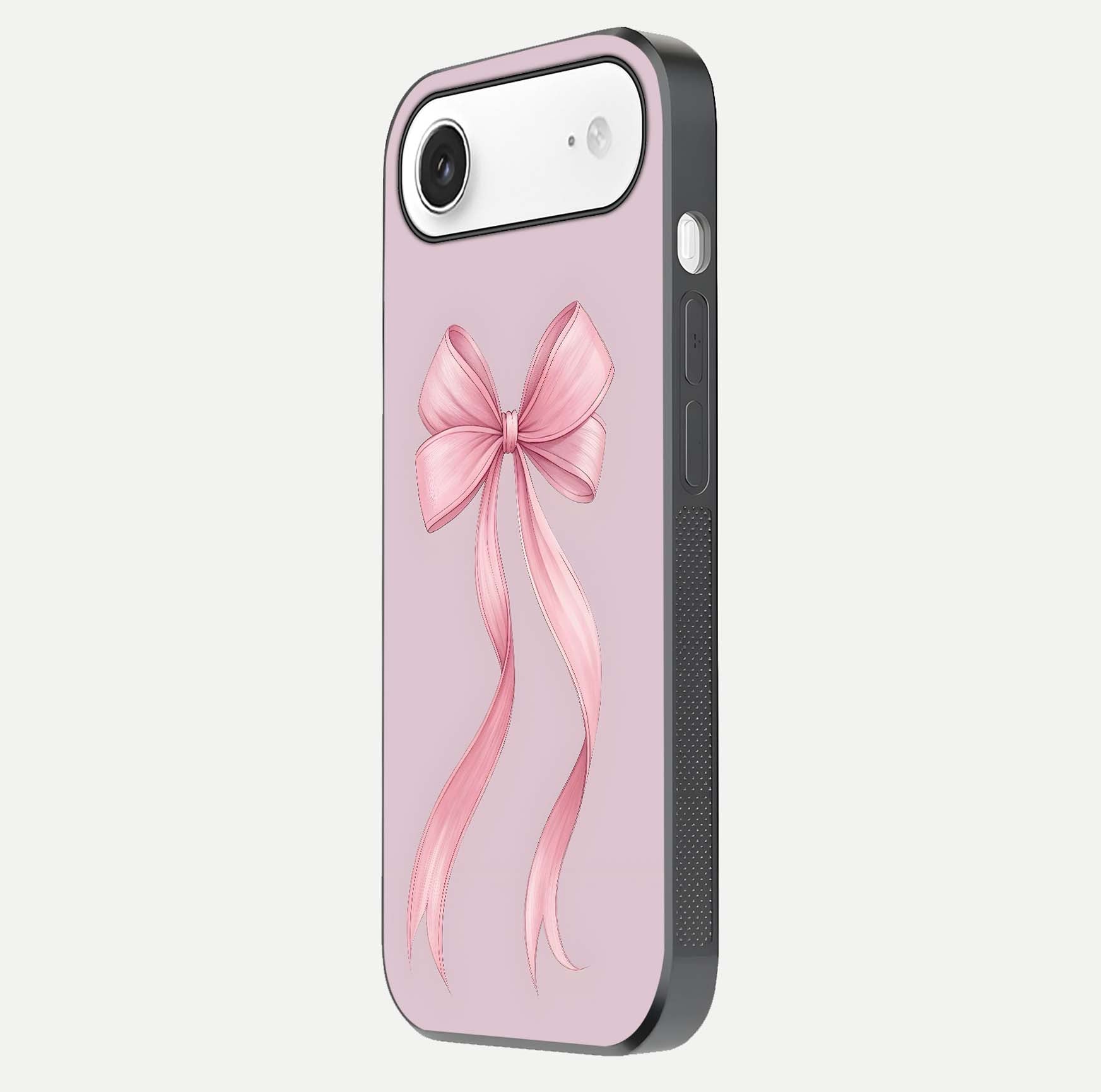 Soft Blush Bow iPhone Air glass phone case side profile view focusing on sleek edges and seamless wrap