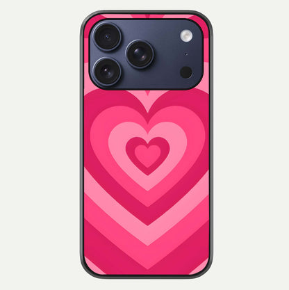 Layered Love Hearts iPhone 17 Pro glass phone case front view showcasing layered heart patterns with romantic aesthetic