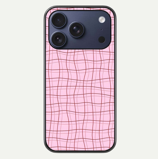 Soft Grid Bliss iPhone 17 Pro glass phone case front view showcasing minimal grid pattern with soft aesthetic