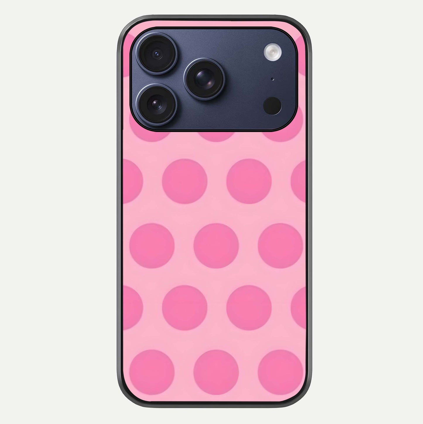 Sweet Dot Dreams iPhone 17 Pro glass phone case front view showcasing playful dot patterns with dreamy aesthetic