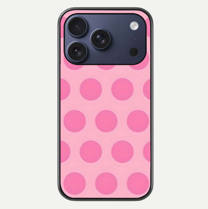 Sweet Dot Dreams iPhone 17 Pro glass phone case front view showcasing playful dot patterns with dreamy aesthetic