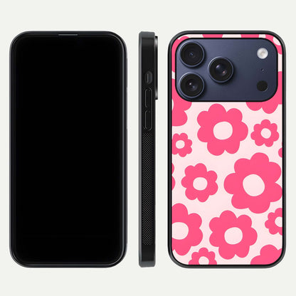 Blush Flower Pop iPhone 17 Pro glass phone case front and side layout view showing slim profile and full floral coverage