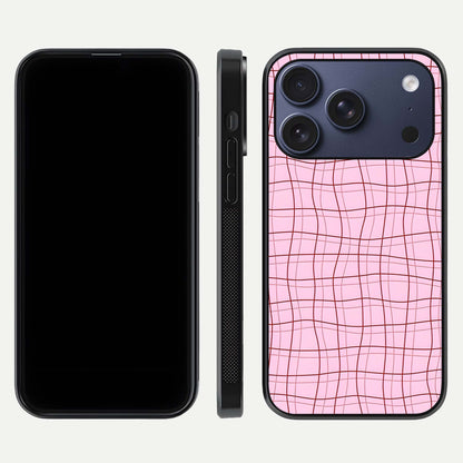 Soft Grid Bliss iPhone 17 Pro glass phone case front and side layout view displaying slim profile and clean design