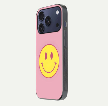 Happy Pink Mood iPhone 17 Pro glass phone case side profile view focusing on smooth frame and clean wrap