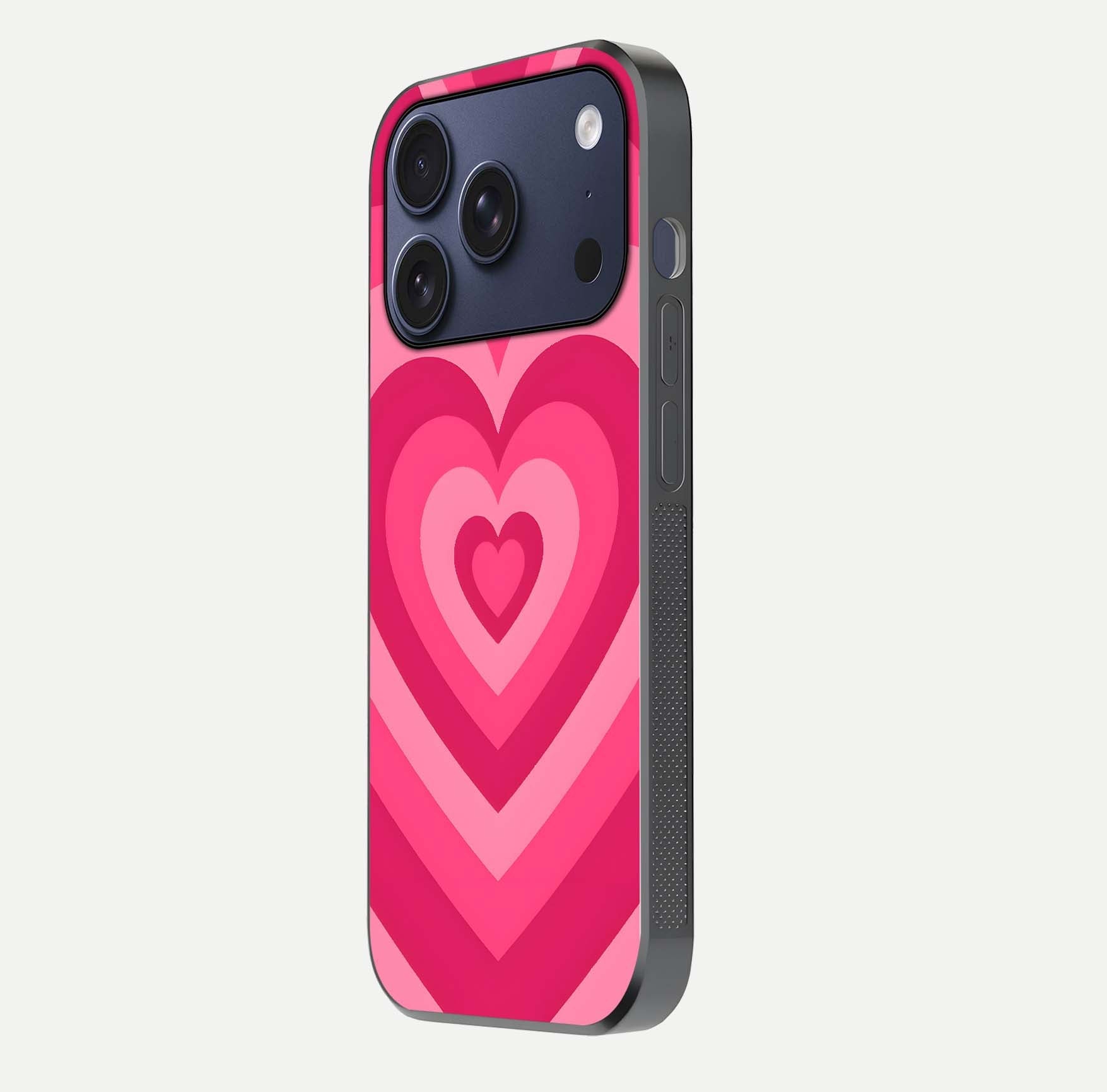 Layered Love Hearts iPhone 17 Pro glass phone case side profile view focusing on sleek edges and seamless wrap