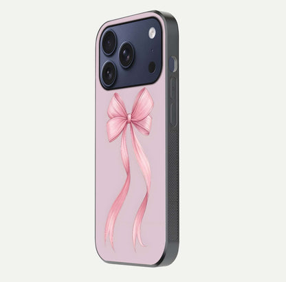 Soft Blush Bow iPhone 17 Pro glass phone case side profile view focusing on sleek edges and seamless wrap