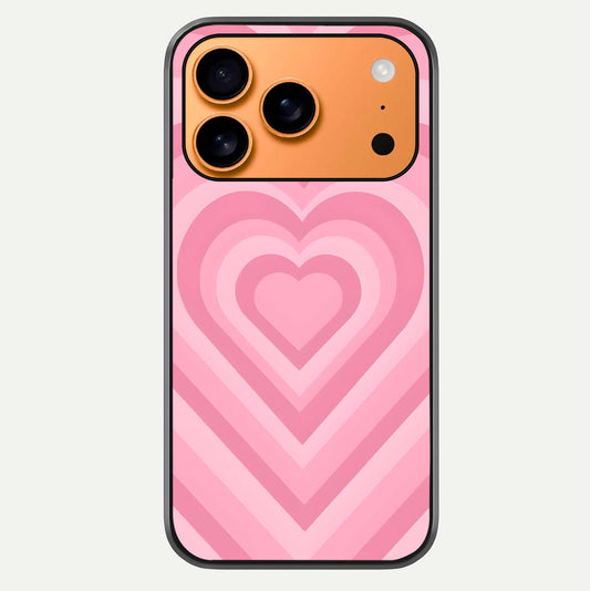 Blush Heart Waves iPhone 17 Pro Max glass phone case front view showcasing flowing heart wave patterns in soft blush tones