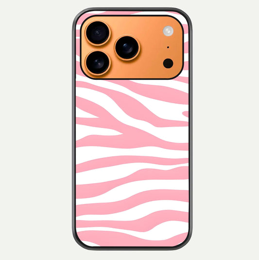 Blush Zebra Flow iPhone 17 Pro Max glass phone case front view featuring modern zebra flow pattern in blush tones