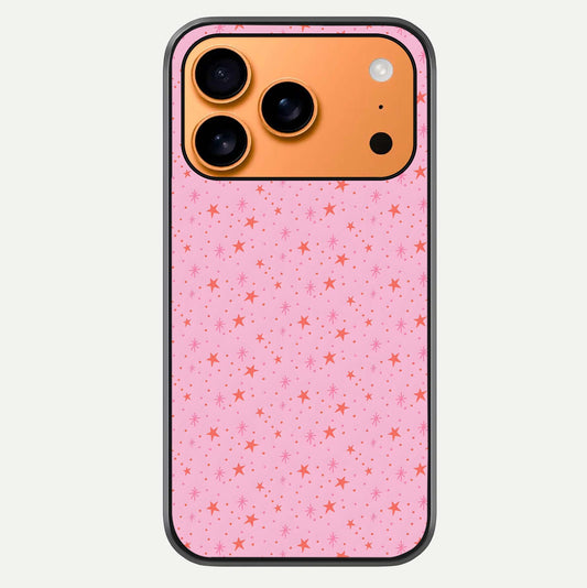 Cosmic Pink Sparkle iPhone 17 Pro Max glass phone case front view showcasing shimmering pink cosmic artwork with glossy finish