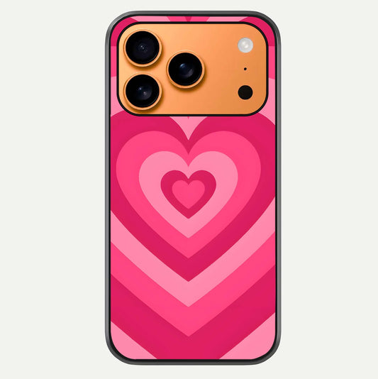 Layered Love Hearts iPhone 17 Pro Max glass phone case front view showcasing layered heart patterns with romantic aesthetic