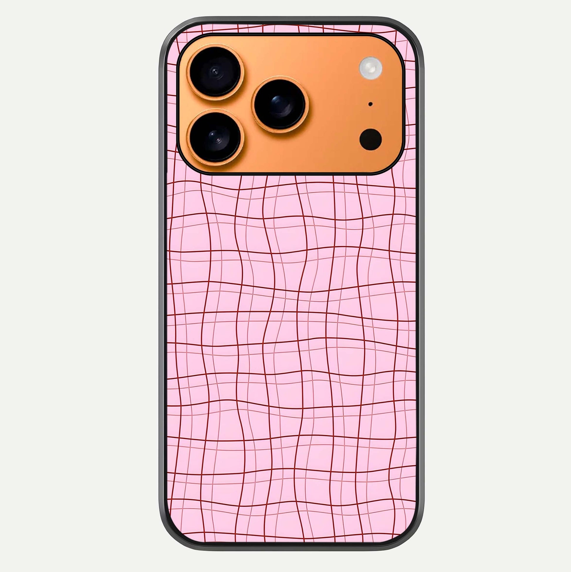 Soft Grid Bliss iPhone 17 Pro Max glass phone case front view showcasing minimal grid pattern with soft aesthetic